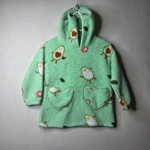 Kids Sherpa Fleece Hoodie Green Avocado Print Heart Pocket Regular Fit Outerwear